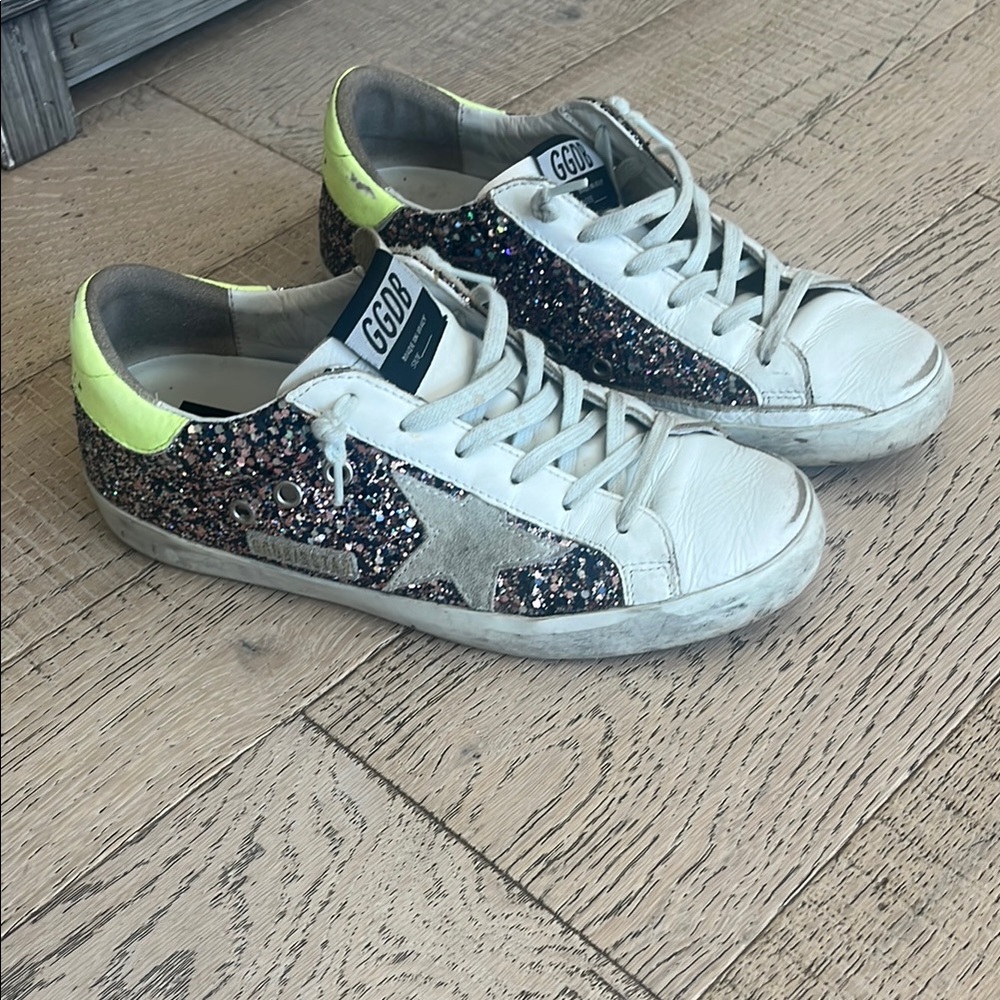 Golden Goose Glitter Sneakers with Neon Accents